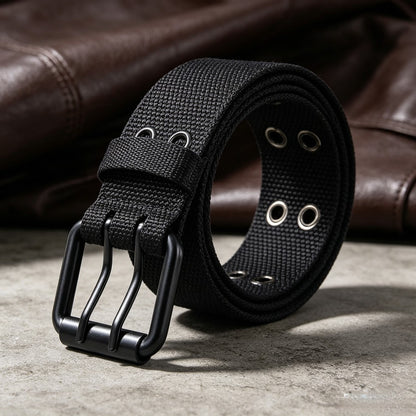 Unisex Casual Canvas Belt With Alloy Pin Buckle In Dyed Black