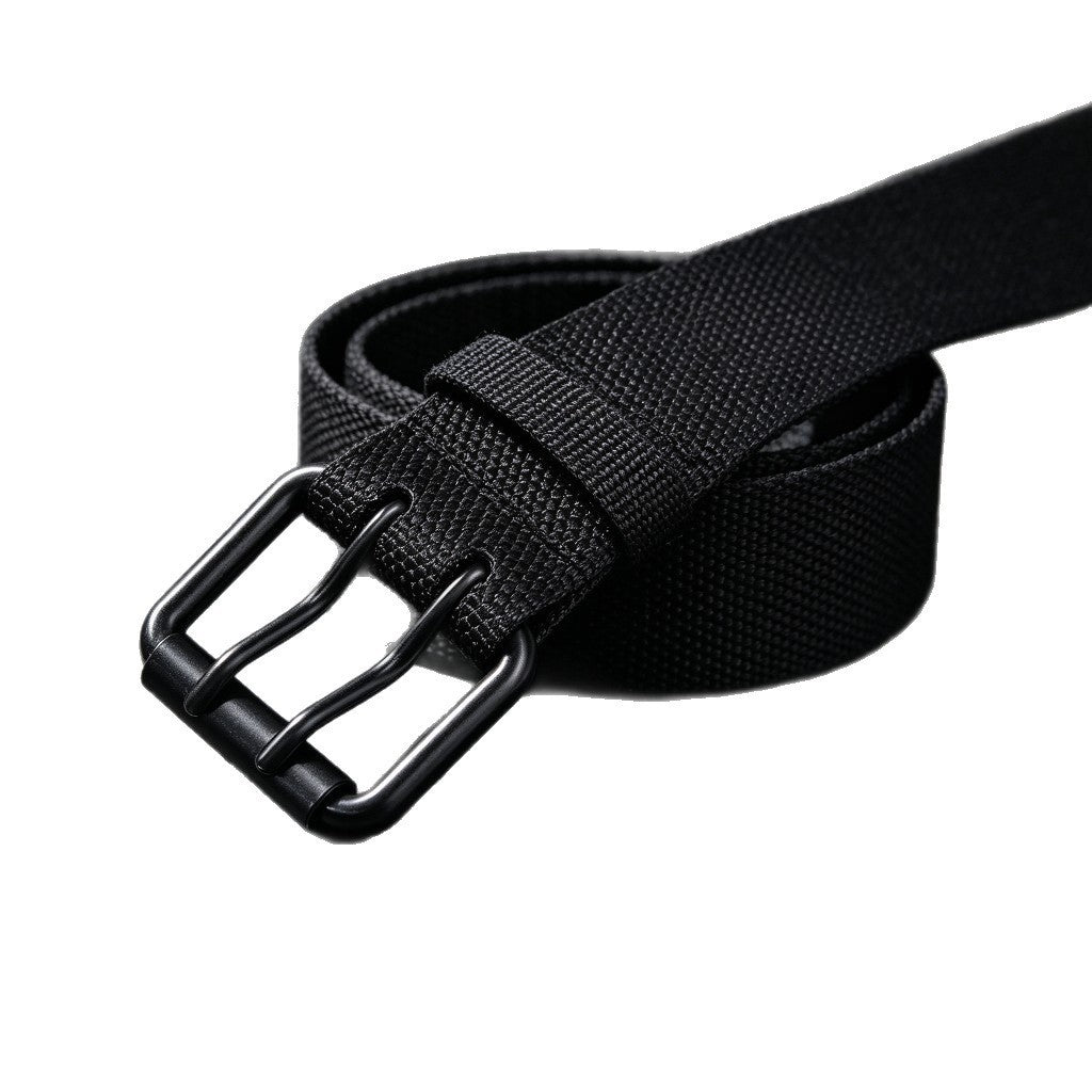 Unisex Casual Canvas Belt With Alloy Pin Buckle In Dyed Black