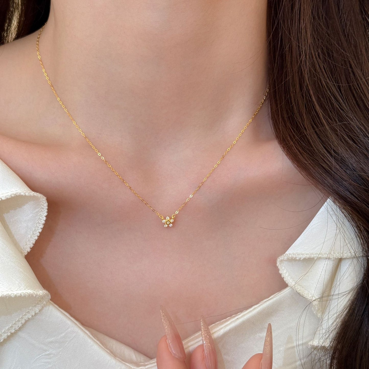Star Necklace For Women In 18K Real Gold Plated 925 Sterling Silver With Cable Chain