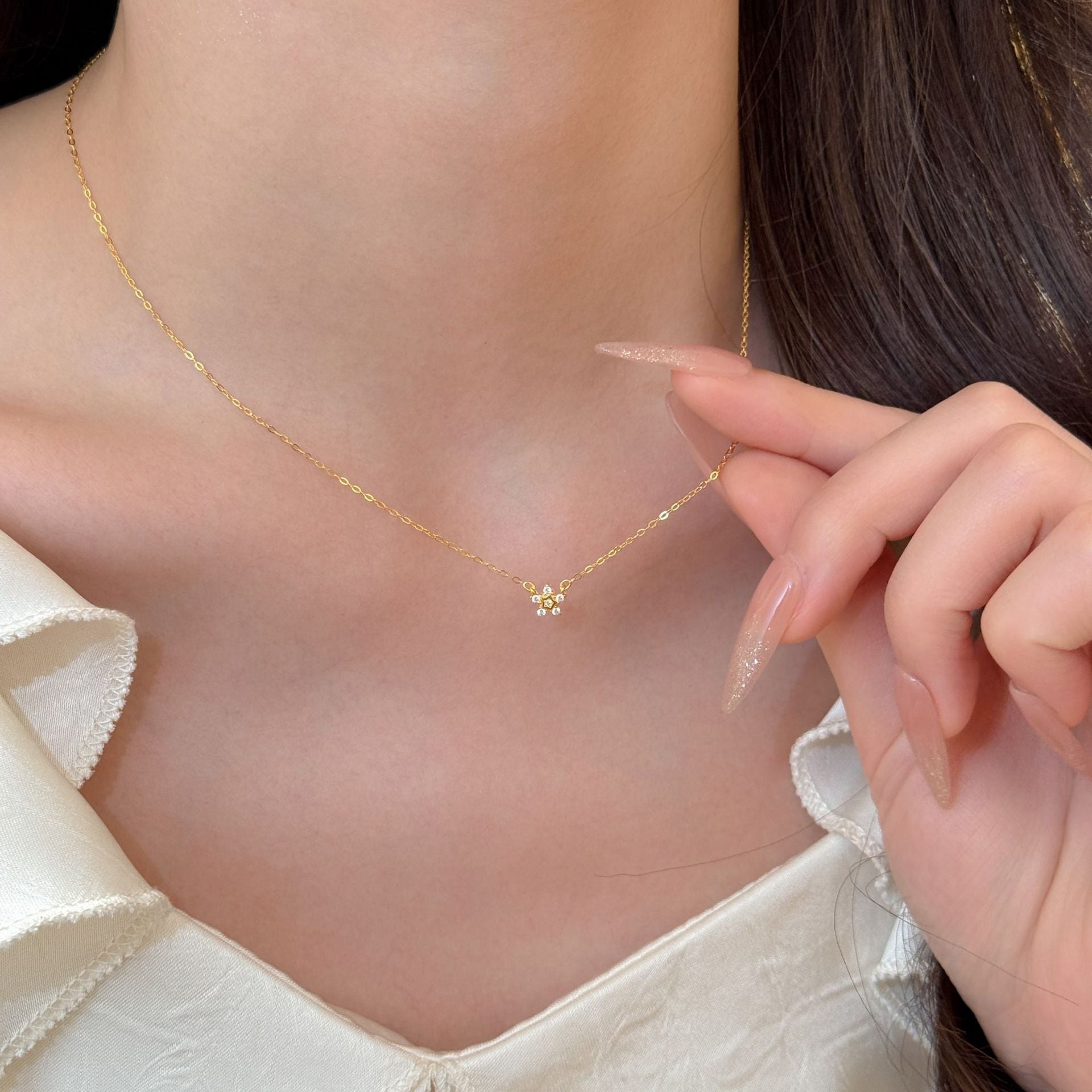 Star Necklace For Women In 18K Real Gold Plated 925 Sterling Silver With Cable Chain