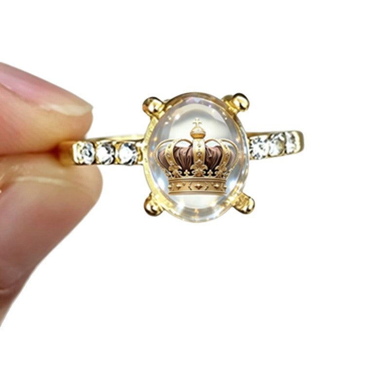 Handmade Glass Crown Ring For Unisex, Perfect For Summer Wear