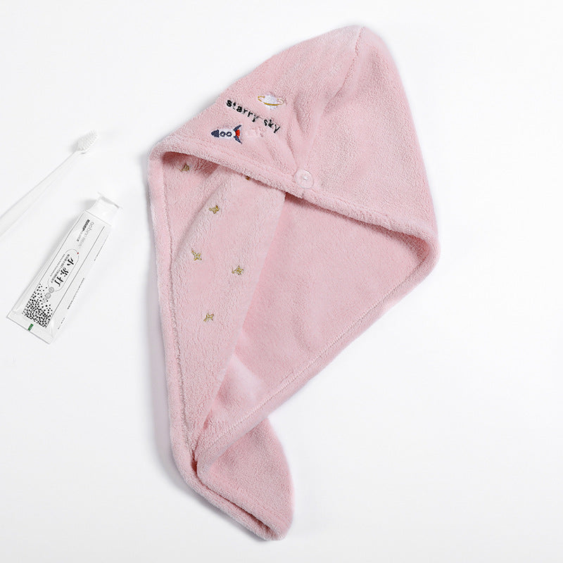 Coral Fleece Embroidery Dry Hair Towel And Cap Set Featuring Soft Absorbent Material