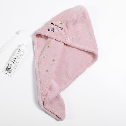 Coral Fleece Embroidery Dry Hair Towel And Cap Set Featuring Soft Absorbent Material