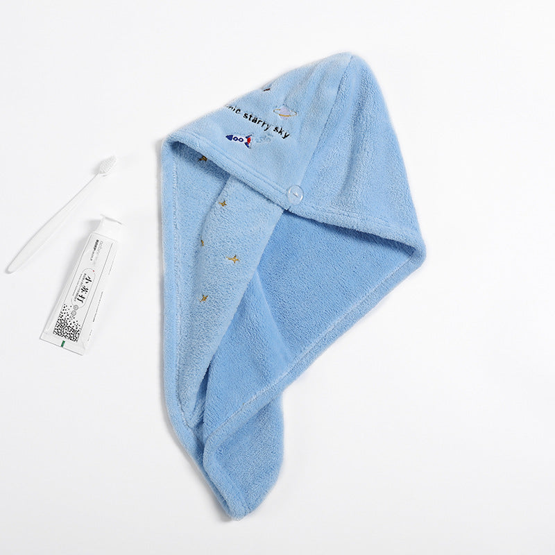 Coral Fleece Embroidery Dry Hair Towel And Cap Set Featuring Soft Absorbent Material