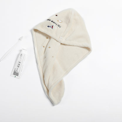Coral Fleece Embroidery Dry Hair Towel And Cap Set Featuring Soft Absorbent Material