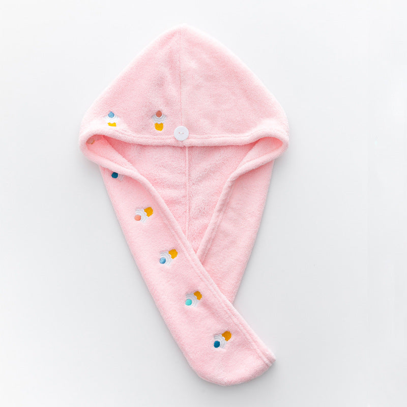 Coral Fleece Embroidery Dry Hair Towel And Cap Set Featuring Soft Absorbent Material