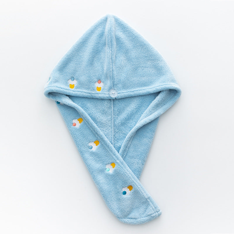 Coral Fleece Embroidery Dry Hair Towel And Cap Set Featuring Soft Absorbent Material