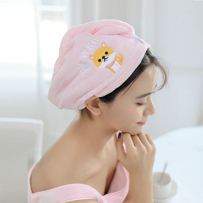 Coral Fleece Embroidery Dry Hair Towel And Cap Set Featuring Soft Absorbent Material