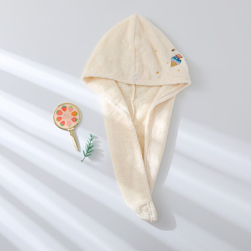 Coral Fleece Embroidery Dry Hair Towel And Cap Set Featuring Soft Absorbent Material