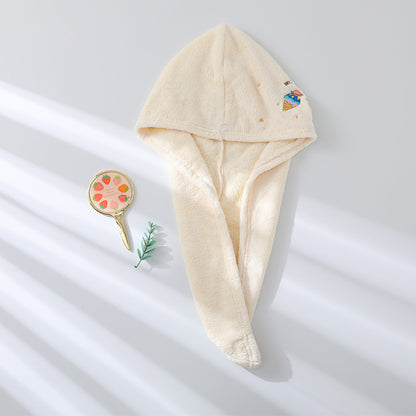 Coral Fleece Embroidery Dry Hair Towel And Cap Set Featuring Soft Absorbent Material