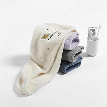 Coral Fleece Embroidery Dry Hair Towel And Cap Set Featuring Soft Absorbent Material