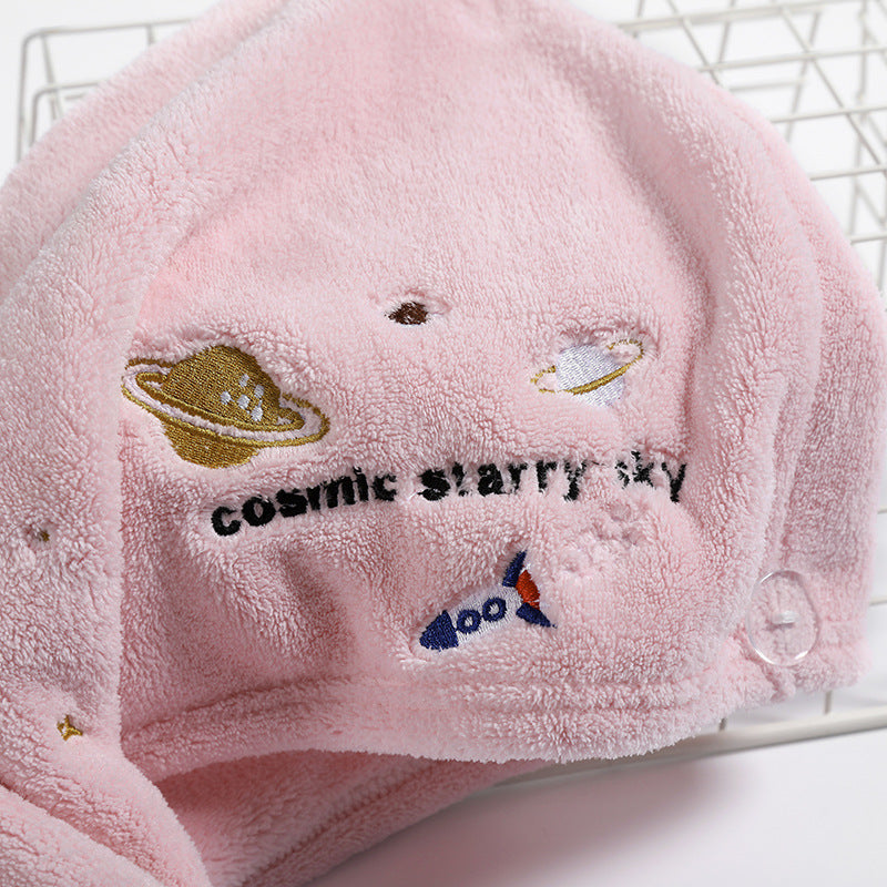 Coral Fleece Embroidery Dry Hair Towel And Cap Set Featuring Soft Absorbent Material