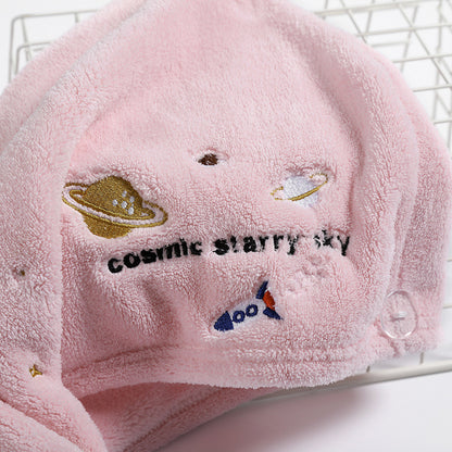 Coral Fleece Embroidery Dry Hair Towel And Cap Set Featuring Soft Absorbent Material