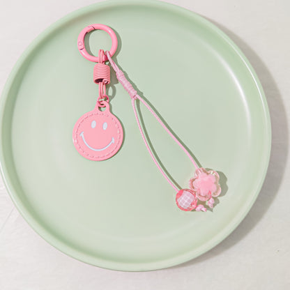 Christmas Smiley Face Key Chain In Natural Pink Featuring Zinc Alloy Bag Charm