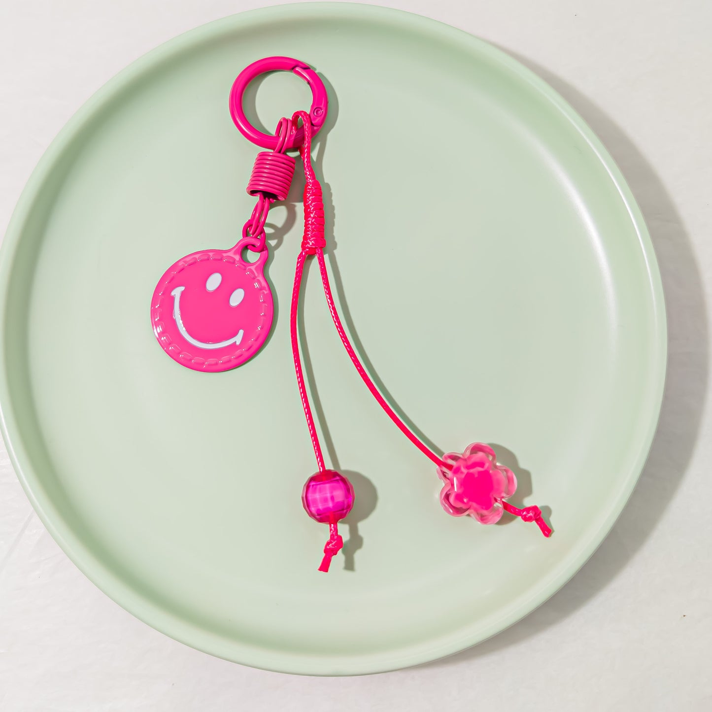 Christmas Smiley Face Key Chain In Natural Pink Featuring Zinc Alloy Bag Charm