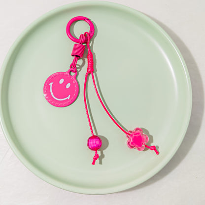 Christmas Smiley Face Key Chain In Natural Pink Featuring Zinc Alloy Bag Charm