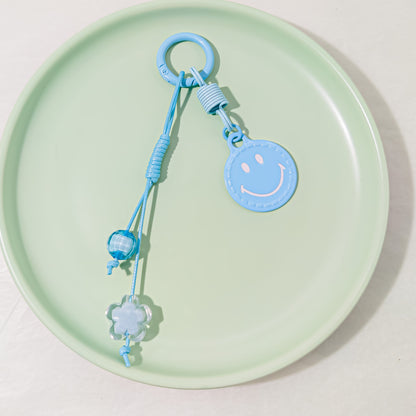 Christmas Smiley Face Key Chain In Natural Pink Featuring Zinc Alloy Bag Charm