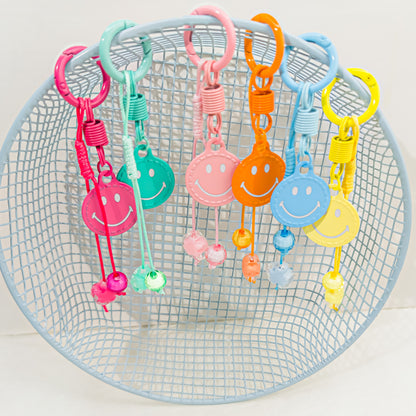 Christmas Smiley Face Key Chain In Natural Pink Featuring Zinc Alloy Bag Charm