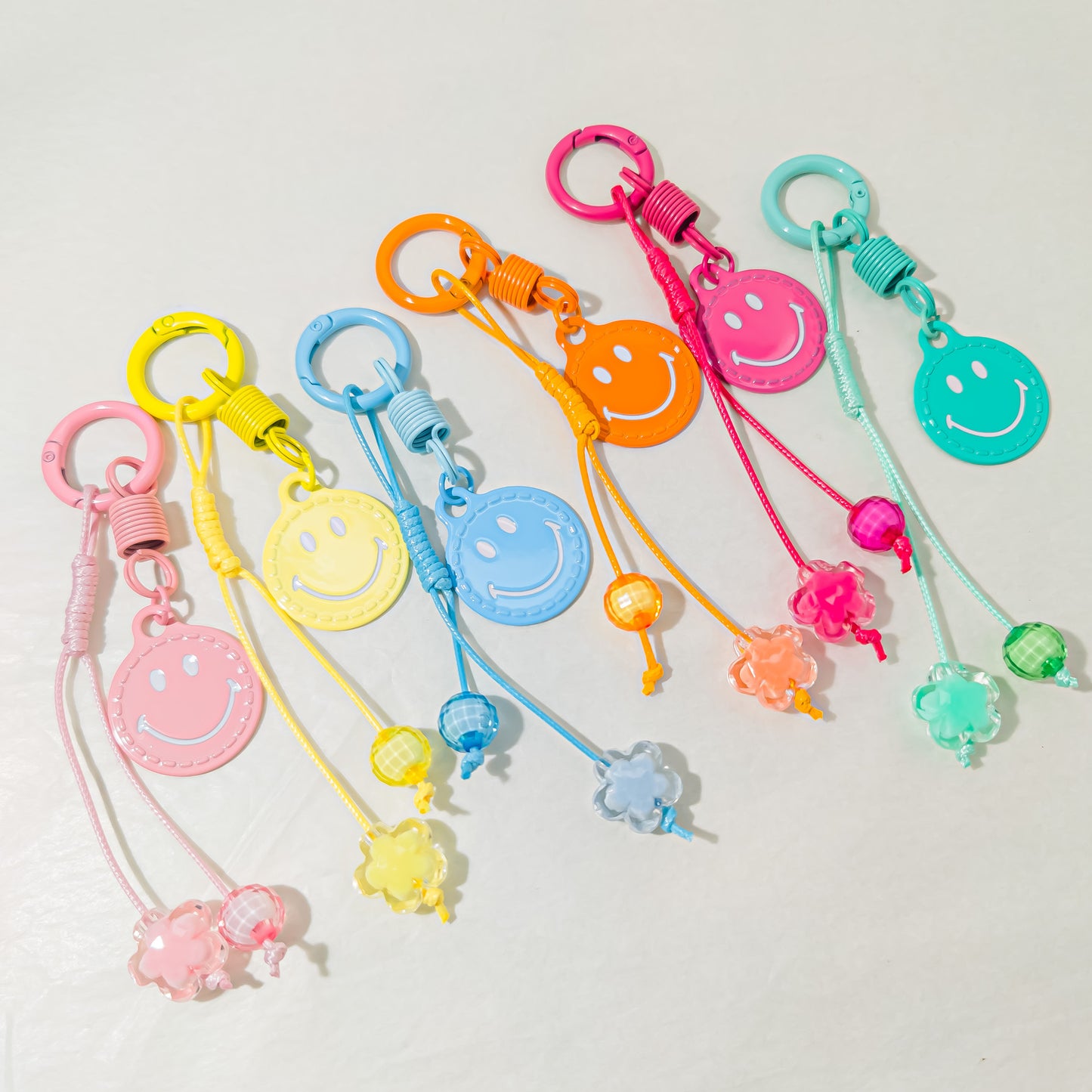 Christmas Smiley Face Key Chain In Natural Pink Featuring Zinc Alloy Bag Charm
