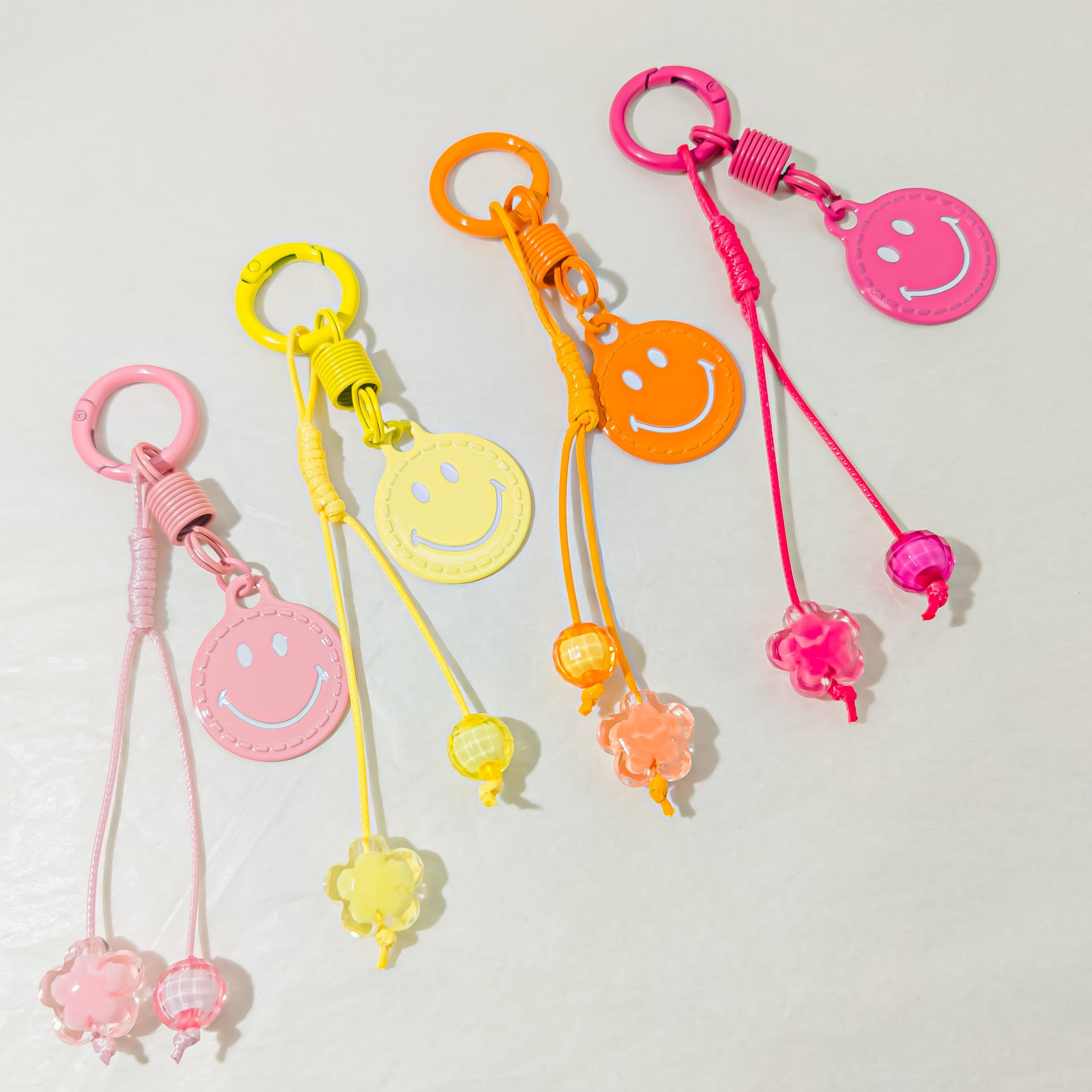 Christmas Smiley Face Key Chain In Natural Pink Featuring Zinc Alloy Bag Charm