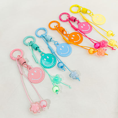 Christmas Smiley Face Key Chain In Natural Pink Featuring Zinc Alloy Bag Charm