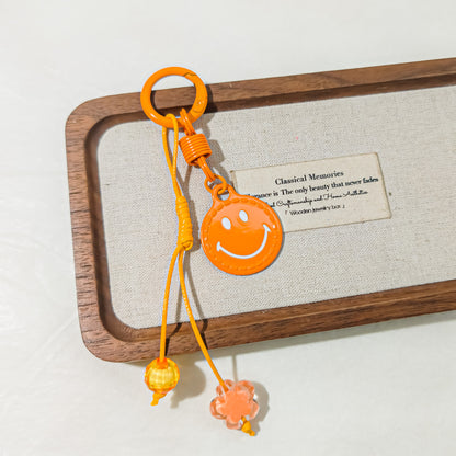 Christmas Smiley Face Key Chain In Natural Pink Featuring Zinc Alloy Bag Charm