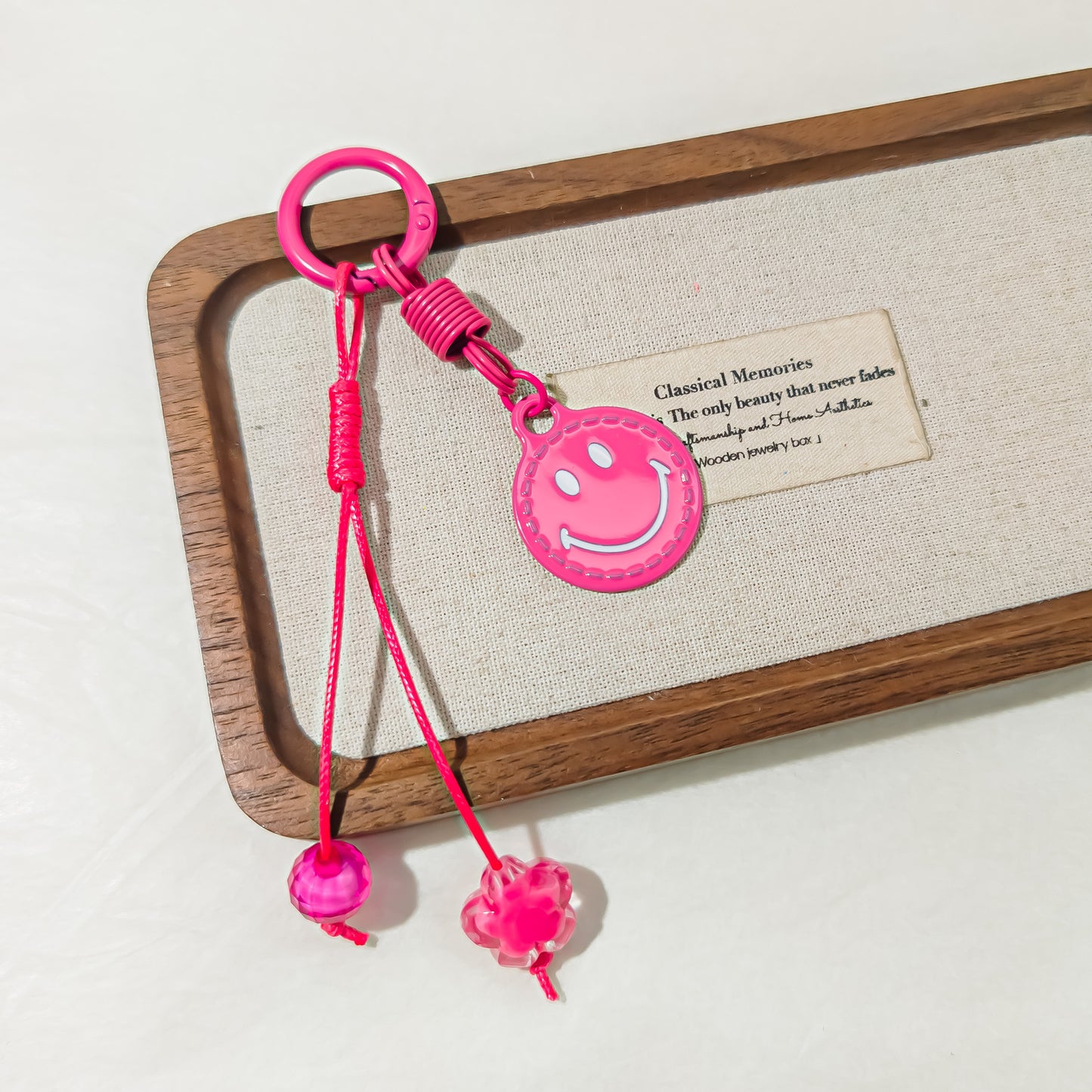 Christmas Smiley Face Key Chain In Natural Pink Featuring Zinc Alloy Bag Charm