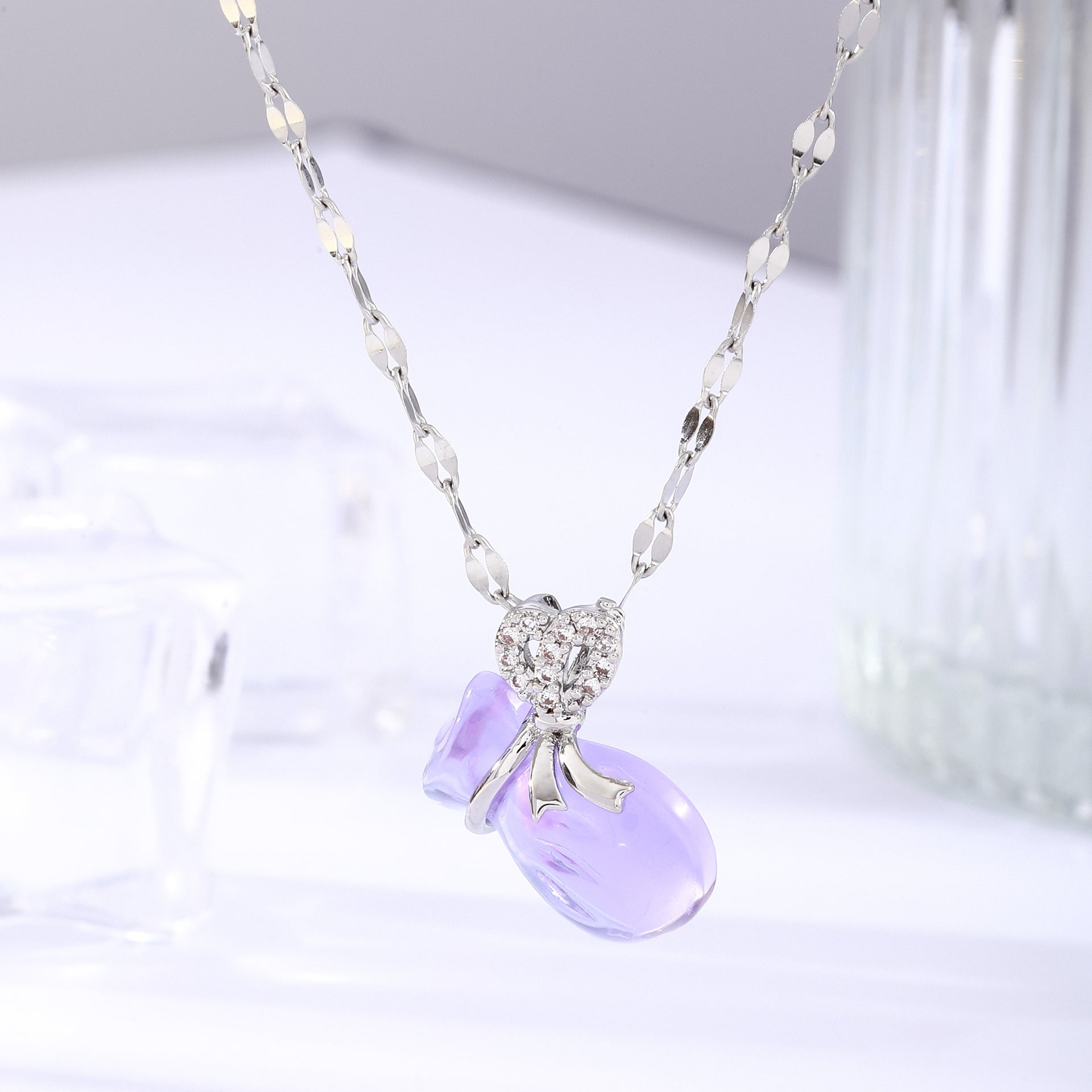Crystal Pendant Necklace For Women With Copper Chain And Electroplated Finish Featuring Copper Pendant