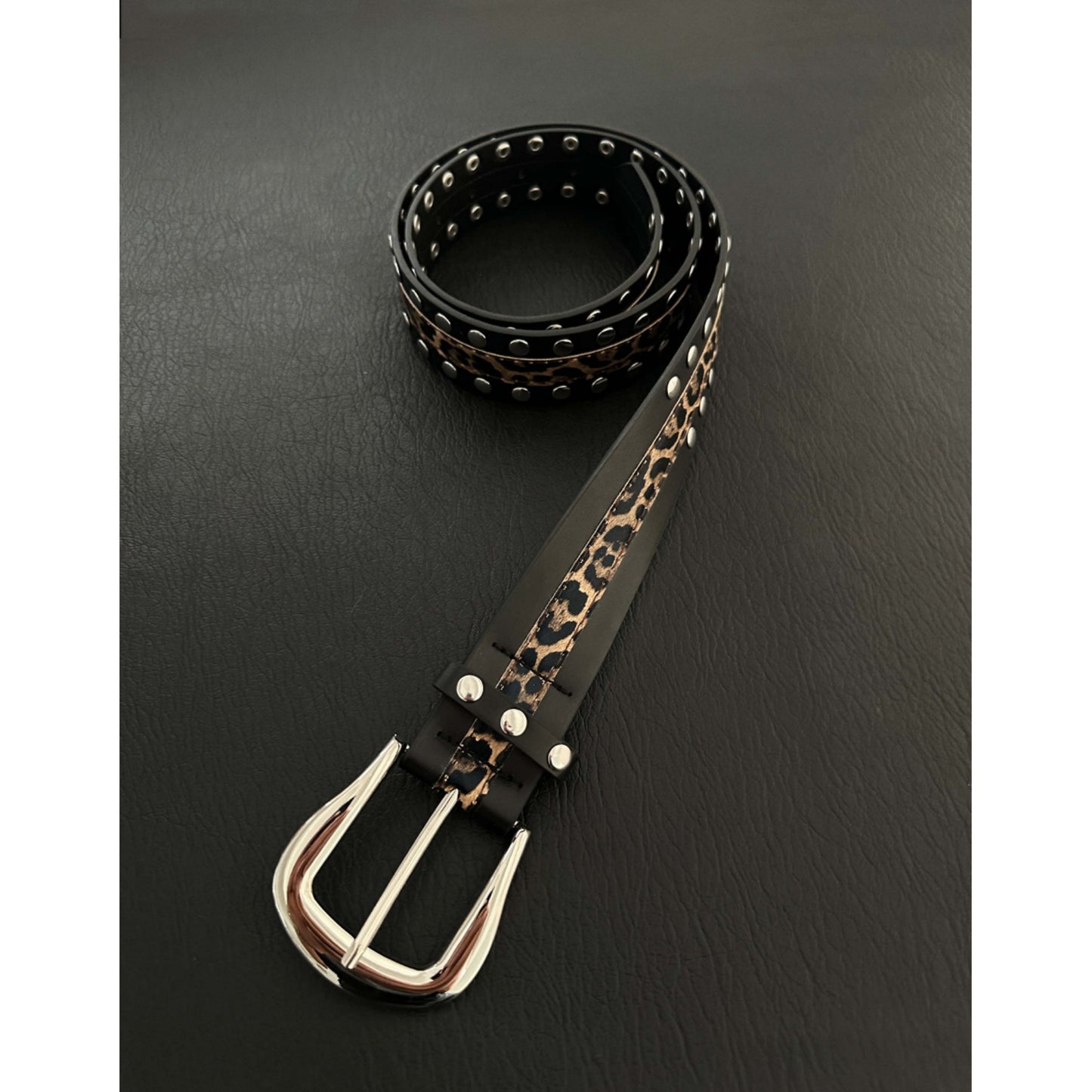 Unisex Punk Leopard Print PU Leather Belt With Alloy Pin Buckle