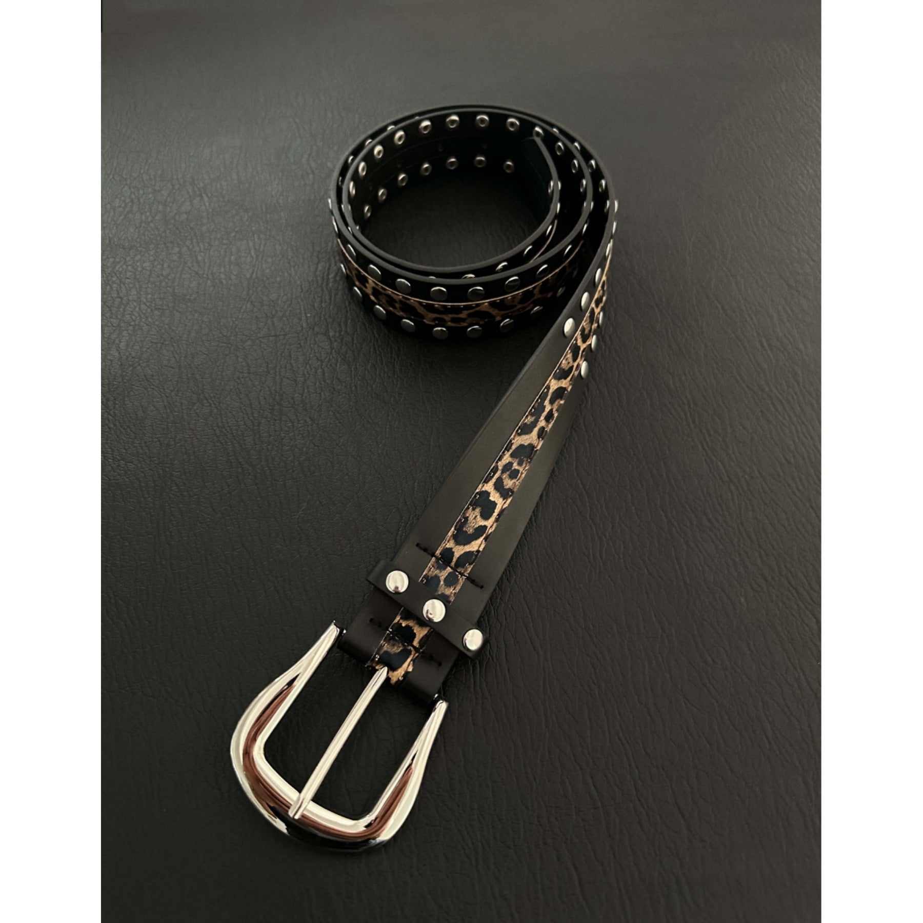Unisex Punk Leopard Print PU Leather Belt With Alloy Pin Buckle