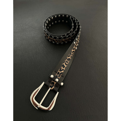 Unisex Punk Leopard Print PU Leather Belt With Alloy Pin Buckle