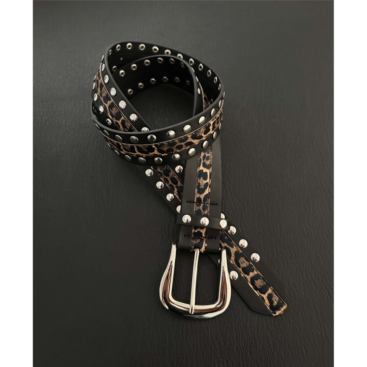 Unisex Punk Leopard Print PU Leather Belt With Alloy Pin Buckle