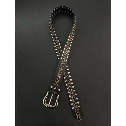 Unisex Punk Leopard Print PU Leather Belt With Alloy Pin Buckle