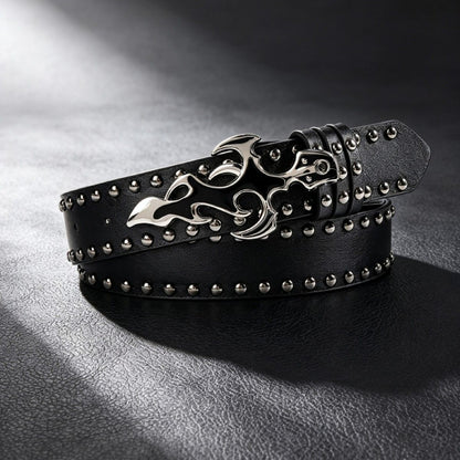Men's Punk Skull Belt In Dyed Black PU Leather With Snap Buckle