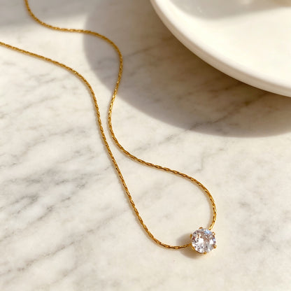 Geometric Gold Pendant Necklace In Titanium Steel With Zircon Inlay And Claw Setting, Featuring Coffee Bean Chain