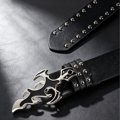 Men's Punk Skull Belt In Dyed Black PU Leather With Snap Buckle