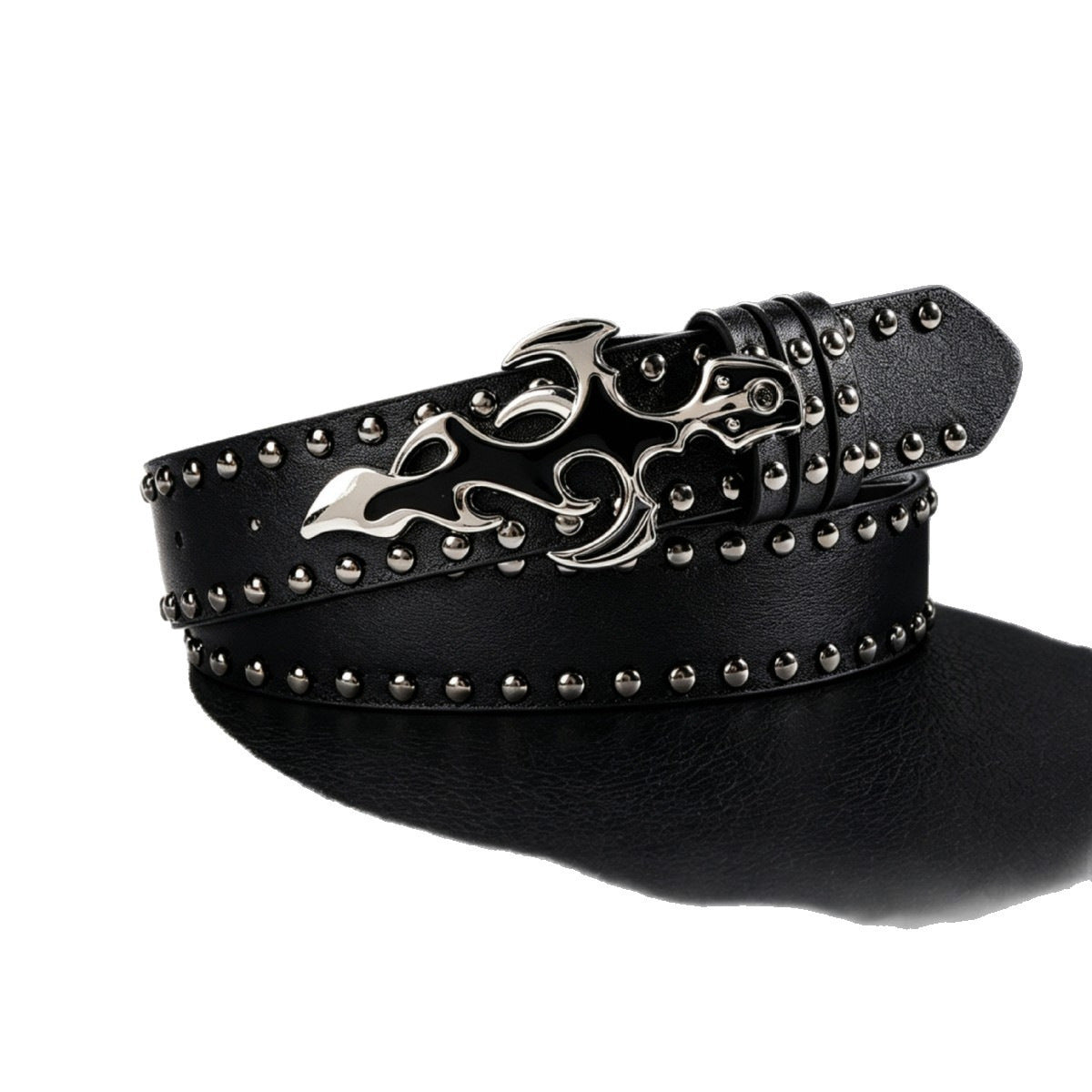 Men's Punk Skull Belt In Dyed Black PU Leather With Snap Buckle