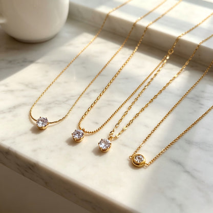 Geometric Gold Pendant Necklace In Titanium Steel With Zircon Inlay And Claw Setting, Featuring Coffee Bean Chain