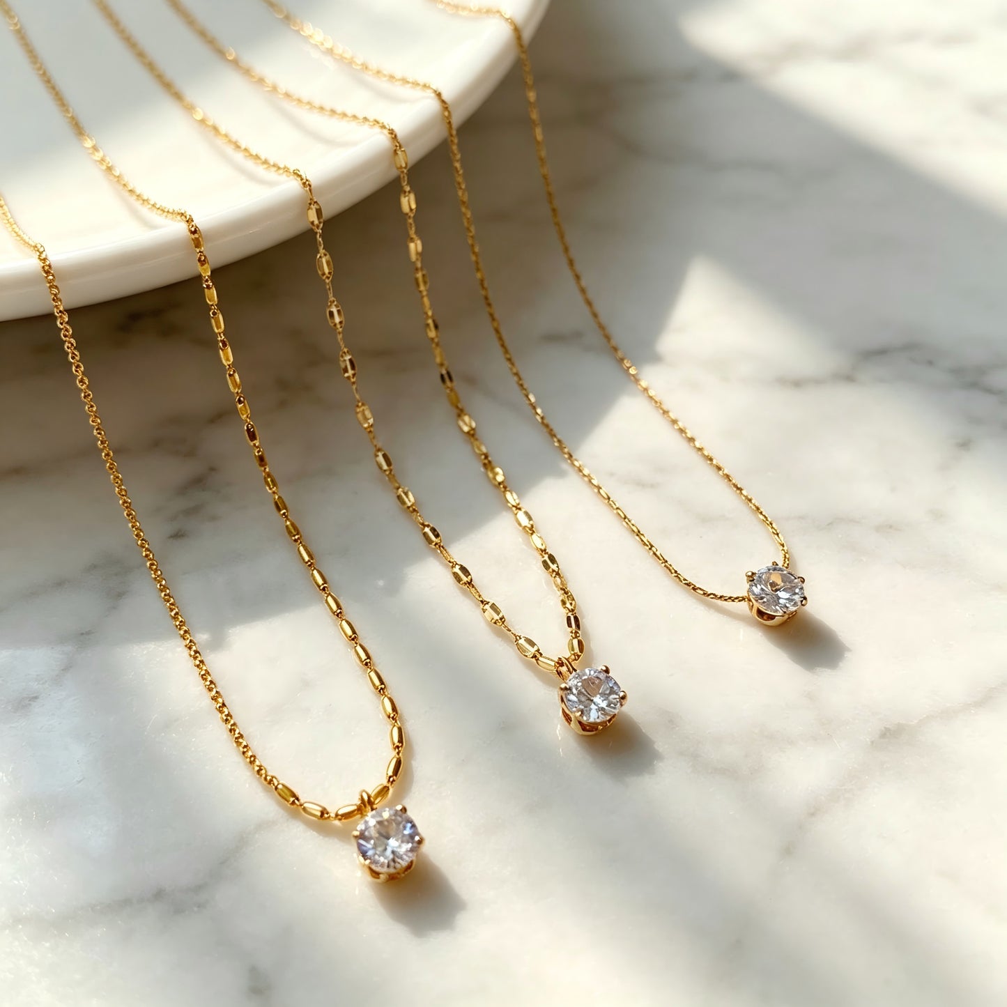Geometric Gold Pendant Necklace In Titanium Steel With Zircon Inlay And Claw Setting, Featuring Coffee Bean Chain