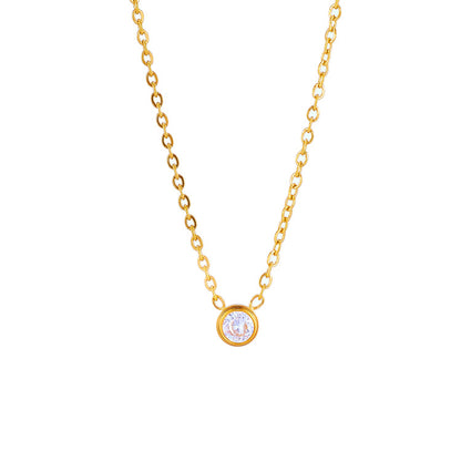Elegant Round Pendant Necklace In Gold With PVD Coated 304 Stainless Steel And Zircon Inlay