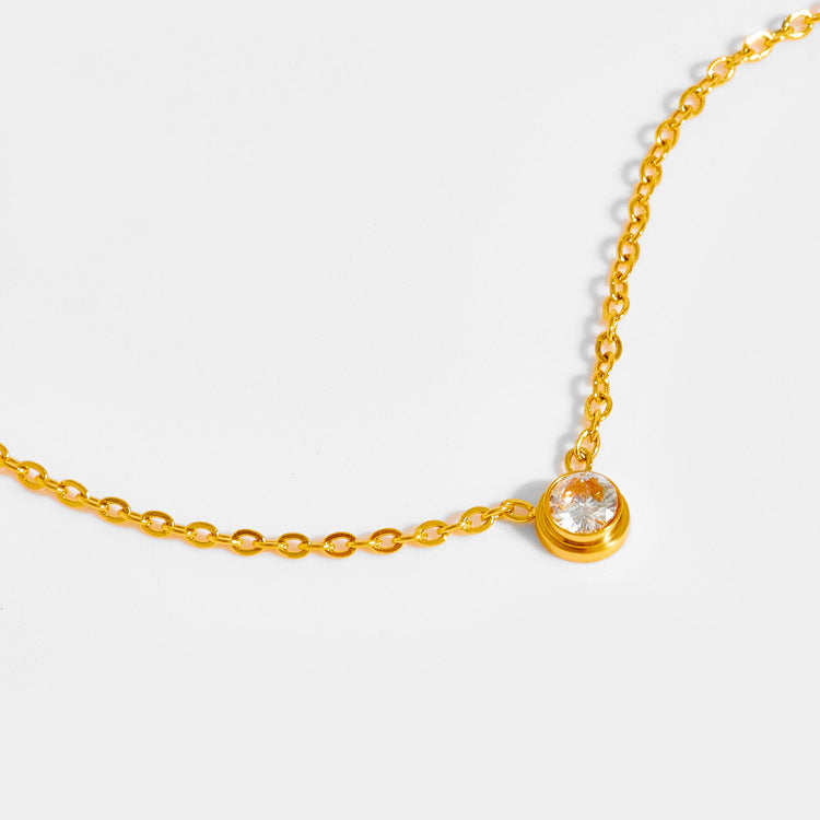 Elegant Round Pendant Necklace In Gold With PVD Coated 304 Stainless Steel And Zircon Inlay