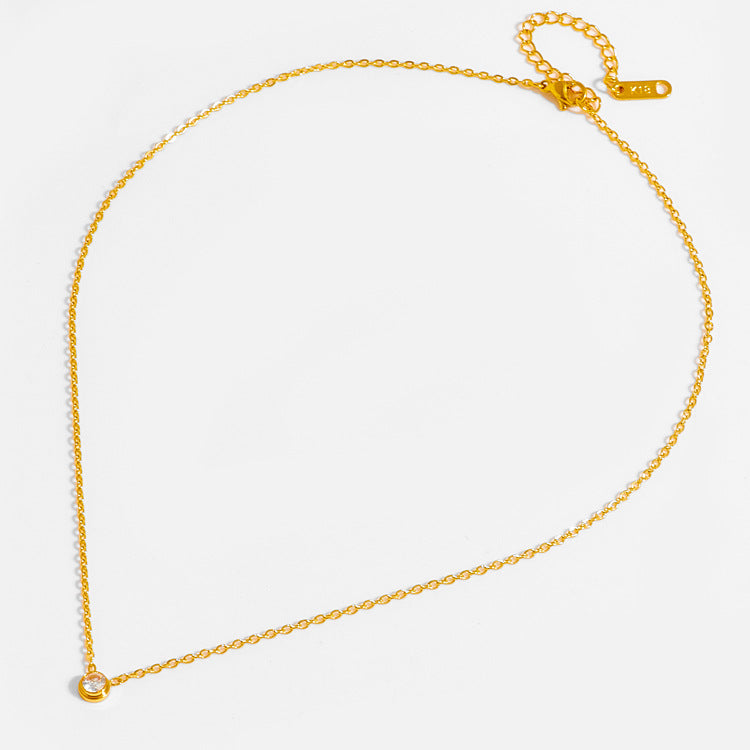 Elegant Round Pendant Necklace In Gold With PVD Coated 304 Stainless Steel And Zircon Inlay