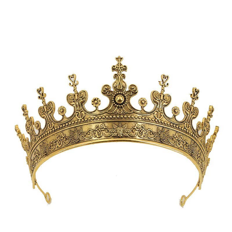 Baroque Style Crown Hair Accessory In Gold Alloy, Unisex, Perfect For Wedding Season