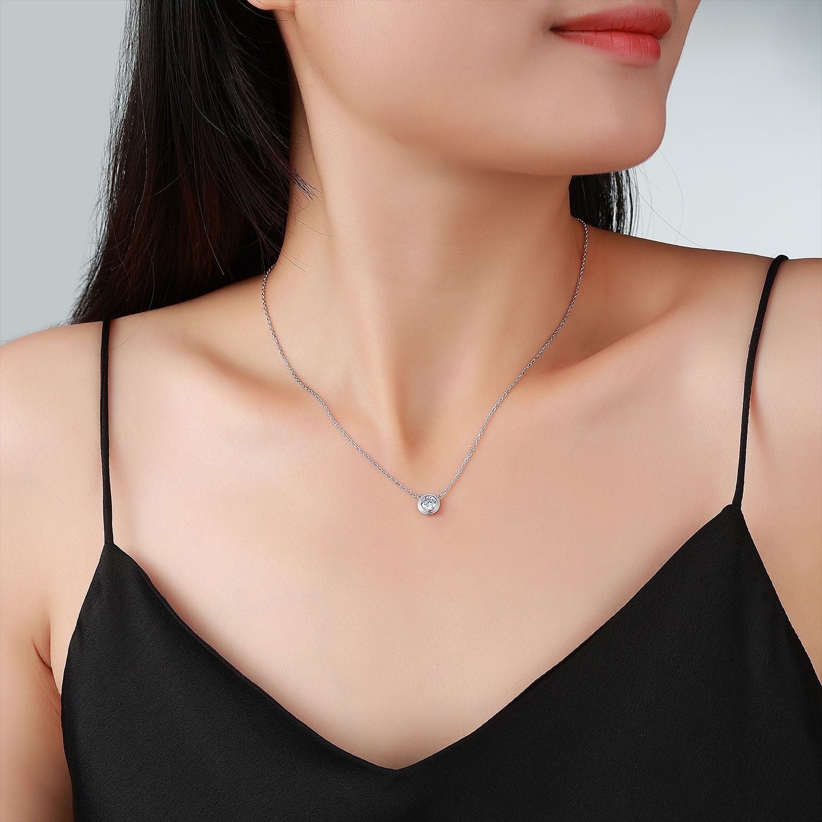 Hip-Hop Unisex Necklace With 0.5ct Round Brilliant Cut Moissanite In 925 Sterling Silver, GRA Certified