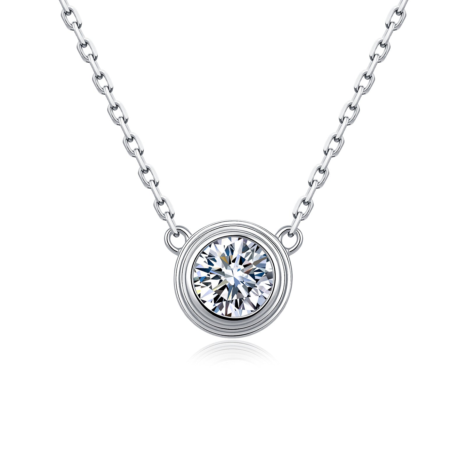 Hip-Hop Unisex Necklace With 0.5ct Round Brilliant Cut Moissanite In 925 Sterling Silver, GRA Certified