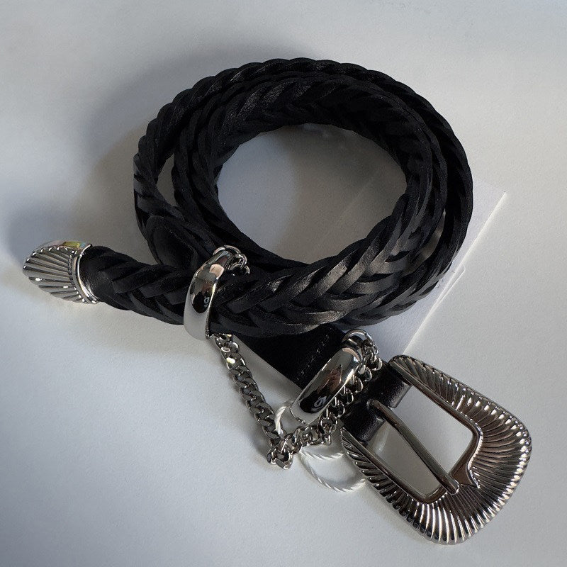 Retro Women’s Braided PU Leather Belt With Alloy Pin Buckle Featuring Braid Surface Finish