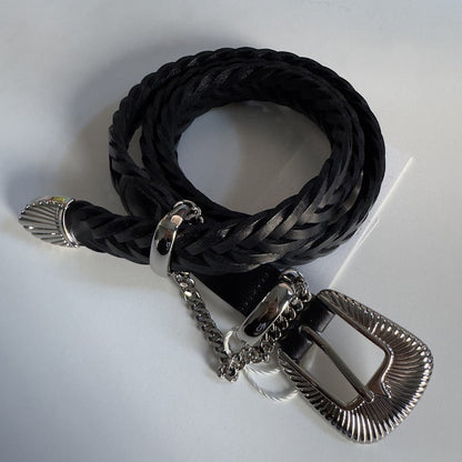 Retro Women’s Braided PU Leather Belt With Alloy Pin Buckle Featuring Braid Surface Finish