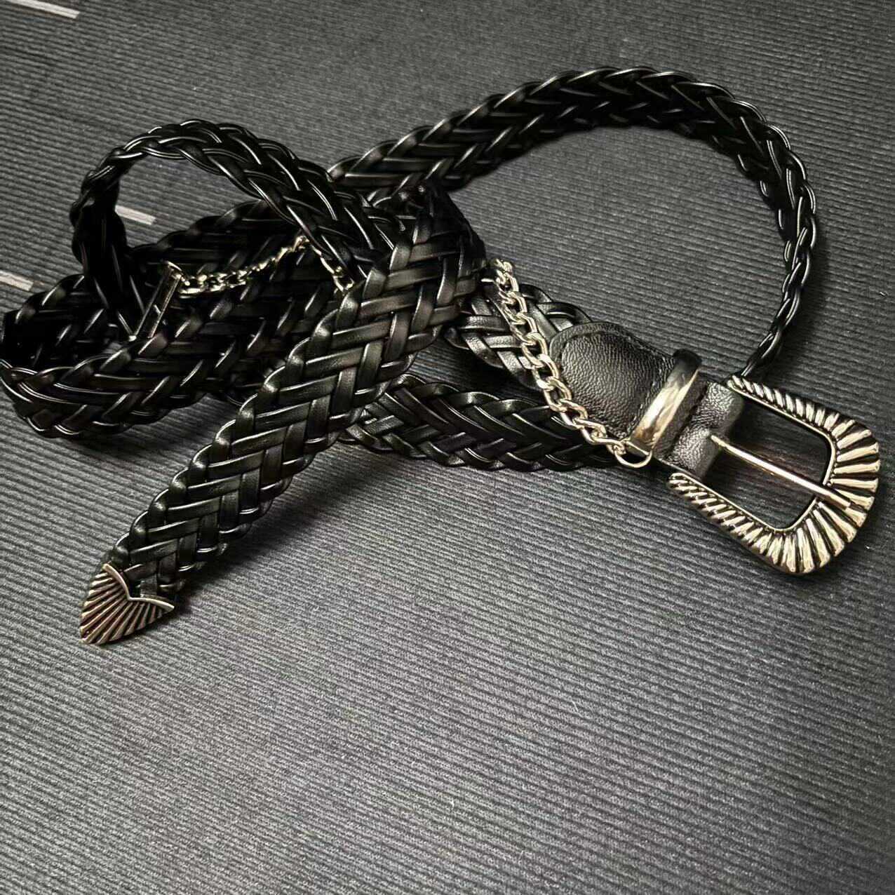 Retro Women’s Braided PU Leather Belt With Alloy Pin Buckle Featuring Braid Surface Finish