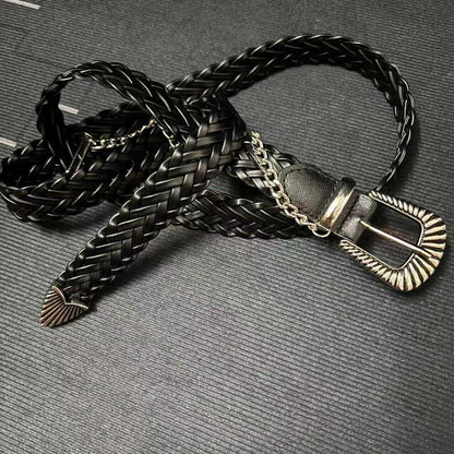 Retro Women’s Braided PU Leather Belt With Alloy Pin Buckle Featuring Braid Surface Finish