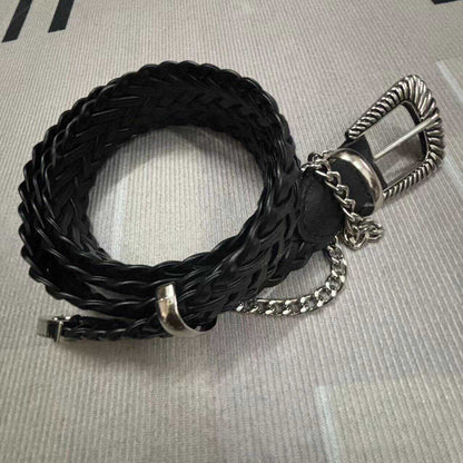 Retro Women’s Braided PU Leather Belt With Alloy Pin Buckle Featuring Braid Surface Finish